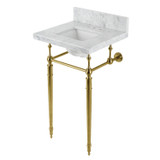 Kingston Brass KVPB1917M34SQ7 Edwardian 19" Carrara Marble Console Sink with Brass Legs (4" Faucet Drillings), Marble White/- Brushed Brass