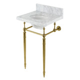 Kingston Brass KVPB1917M387ST Edwardian 19" Carrara Marble Console Sink with Brass Legs (8" Faucet Drillings), Marble White/- Brushed Brass