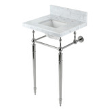 Kingston Brass KVPB1917M8SQ6 Edwardian 19" Carrara Marble Console Sink with Brass Legs (8" Faucet Drillings), Marble White/- Polished Nickel