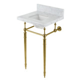 Kingston Brass KVPB1917M8SQ7 Edwardian 19" Carrara Marble Console Sink with Brass Legs (8" Faucet Drillings), Marble White/- Brushed Brass