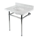 Kingston Brass KVBH3022M81 Addington 30" Console Sink with Brass Legs (8-Inch, 3 Hole), Marble White/- Polished Chrome