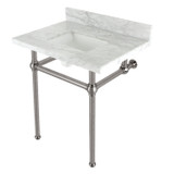 Kingston Brass KVBH3022M8SQ8 Addington 30" Console Sink with Brass Legs (8-Inch, 3 Hole), Marble White/- Brushed Nickel