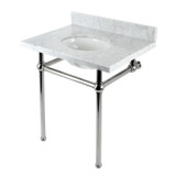 Kingston Brass KVBH3022M86 Addington 30" Console Sink with Brass Legs (8-Inch, 3 Hole), Marble White/- Polished Nickel