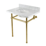 Kingston Brass KVBH3022M87 Addington 30" Console Sink with Brass Legs (8-Inch, 3 Hole), Marble White/- Brushed Brass