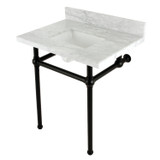 Kingston Brass KVBH3022M8SQ0 Addington 30" Console Sink with Brass Legs (8-Inch, 3 Hole), Marble White/- Matte Black