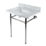 Kingston Brass KVBH3022M8SQ6 Addington 30" Console Sink with Brass Legs (8-Inch, 3 Hole), Marble White/- Polished Nickel