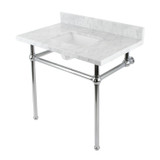 Kingston Brass KVBH3622M8SQ1 Addington 36" Console Sink with Brass Legs (8-Inch, 3 Hole), Marble White/- Polished Chrome