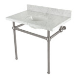 Kingston Brass KVBH3622M88 Addington 36" Console Sink with Brass Legs (8-Inch, 3 Hole), Marble White/- Brushed Nickel