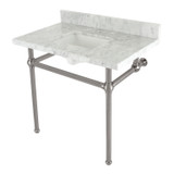 Kingston Brass KVBH3622M8SQ8 Addington 36" Console Sink with Brass Legs (8-Inch, 3 Hole), Marble White/- Brushed Nickel