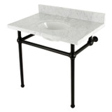 Kingston Brass KVBH3622M80 Addington 36" Console Sink with Brass Legs (8-Inch, 3 Hole), Marble White/- Matte Black