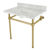 Kingston Brass KVBH3622M8SQ7 Addington 36" Console Sink with Brass Legs (8-Inch, 3 Hole), Marble White/- Brushed Brass