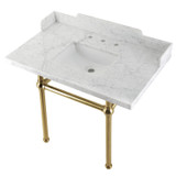 Kingston Brass LMS3630MBSQ7 Pemberton 36" Carrara Marble Console Sink with Brass Legs, Marble White/- Brushed Brass