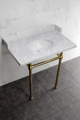 Kingston Brass LMS36MB7 Pemberton 36" Carrara Marble Console Sink with Brass Legs, Marble White/- Brushed Brass