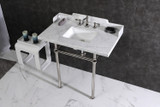 Kingston Brass LMS36MBSQ6 Pemberton 36" Carrara Marble Console Sink with Brass Legs, Marble White/- Polished Nickel