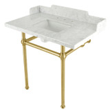 Kingston Brass LMS36MBSQ7 Pemberton 36" Carrara Marble Console Sink with Brass Legs, Marble White/- Brushed Brass