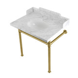 Kingston Brass LMS30M87ST Wesselman 30" Carrara Marble Console Sink with Stainless Steel Legs, Marble White/- Brushed Brass