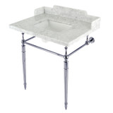 Kingston Brass LMS3022M8SQ1 Habsburg 30" Carrara Marble Console Sink with Brass Legs, Marble White/- Polished Chrome