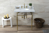 Kingston Brass LMS3022M87 Habsburg 30" Carrara Marble Console Sink with Brass Legs, Marble White/- Brushed Brass