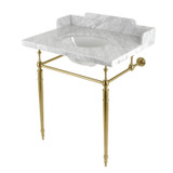 Kingston Brass LMS3022M87 Habsburg 30" Carrara Marble Console Sink with Brass Legs, Marble White/- Brushed Brass