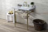 Kingston Brass  LMS3022M8SQ7 Habsburg 30" Carrara Marble Console Sink with Brass Legs, Marble White/- Brushed Brass