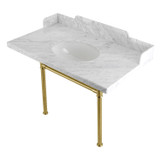 Kingston Brass LMS36M87ST Wesselman 36" Carrara Marble Console Sink with Stainless Steel Legs, Marble White/- Brushed Brass