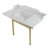 Kingston Brass LMS36M8SQ7ST Wesselman 36" Carrara Marble Console Sink with Stainless Steel Legs, Marble White/- Brushed Brass