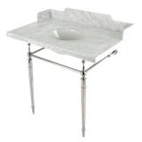 Kingston Brass LMS3622M86 Habsburg 36" Carrara Marble Console Sink with Brass Legs, Marble White/- Polished Nickel