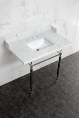 Kingston Brass LMS3622M8SQ6 Habsburg 36" Carrara Marble Console Sink with Brass Legs, Marble White/- Polished Nickel