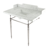 Kingston Brass LMS3622M8SQ6 Habsburg 36" Carrara Marble Console Sink with Brass Legs, Marble White/- Polished Nickel