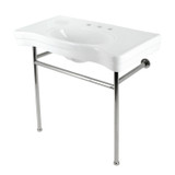 Kingston Brass  Fauceture VPB28140W86 Bristol 36" Ceramic Console Sink with Stainless Steel Legs, White/- Polished Nickel