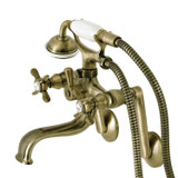 Kingston Brass KS249AB Kingston Tub Wall Mount Clawfoot Tub Faucet with Hand Shower, - Antique Brass