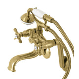 Kingston Brass KS249SB Kingston Tub Wall Mount Clawfoot Tub Faucet with Hand Shower, - Brushed Brass