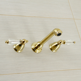 Kingston Brass Wilshire Two Handle Wall Mount Bathroom Faucet, Brushed Brass - KS7127WLL