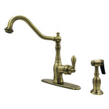 Kingston Brass Gourmetier GSY7703ACLBS American Classic Single-Handle Kitchen Faucet with Brass Sprayer, - Antique Brass