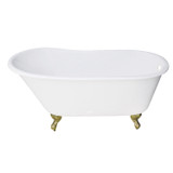 Kingston Brass Aqua Eden VCTND5328NT7 53-Inch Cast Iron Single Slipper Clawfoot Tub (No Faucet Drillings), White/- Brushed Brass