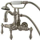 Kingston Brass 3-3/8" Wall Mount Clawfoot Tub Filler Faucet with Hand Shower - Satin Nickel CC1007T8
