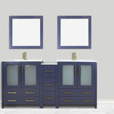 Vanity Art 72 Inch Double Sink Bathroom Vanity Set With Ceramic Vanity Top With Soft Closing Doors And Drawers - Blue - VA3030-72B