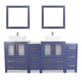 Vanity Art 72 Inch Double Sink Bathroom Vanity Set With Engineered Marble Vanity Top With Soft Closing Doors And Drawers - Blue - VA3124-72B