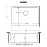 Ruvati 24-inch Fireclay Undermount / Drop-in Topmount Kitchen Sink Single Bowl - Glossy Black - RVL2420BK