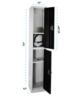 Alpine ADI629-202-BLK 72 in. H x 12 in. W Double-Compartment Steel Storage Locker