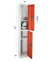Alpine ADI629-202-RED 72 in. H x 12 in. W Double-Compartment Steel Storage Locker