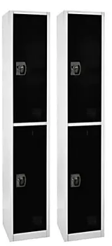 Alpine 72 in. x 12 in. x 12 in. Double-Compartment Steel Tier Key Lock Storage Locker in Black (2-Pack) - ADI629-202-BLK-2