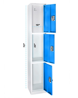Alpine  ADI629-203-BLU 72 in. H x 12 in. W Triple-Compartment Steel Storage Locker