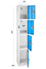Alpine  ADI629-204-BLU 72 in. H x 12 in. W 4-Compartment Steel Storage Locker