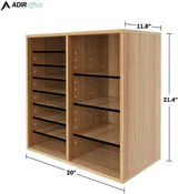 Alpine ADI500-16-MEO 16-Compartment Wood Adjustable Paper Sorter Literature File Organizer, Medium Oak