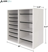 Alpine  ADI500-16-WHI 16-Compartment Wood Adjustable Paper Sorter Literature File Organizer, White