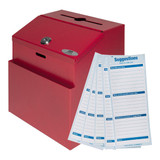 Alpine 7" x 6" x 8 1/2" Red Steel Wall Mounted Suggestion Box with Suggestion Cards ADI631-01-RED-PKG