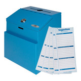 Alpine ADI631-01-BLU-PKG Wall Mountable Steel Locking Suggestion Box, Blue with Suggestion Cards