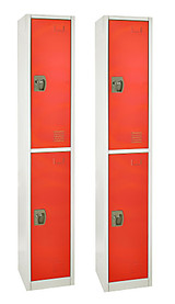 Alpine  ADI629-202-RED-2PK 72 in. H x 12 in. W x 12 in. D Double-Compartment Steel Tier Key Lock Storage Locker in Red 2 Pack