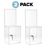 Alpine  ADI637-04-CLR-2pk Tall Acrylic Locking Donation Charity Suggestion Box with Large Message Display (2 pack)